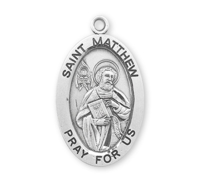 Patron Saint Matthew Oval Sterling Silver Medal