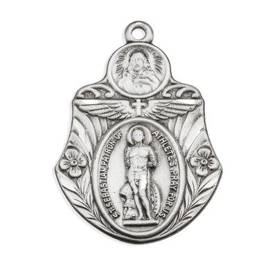 Saint Sebastian "Patron of Athletes" Sterling Silver Badge Shape Medal