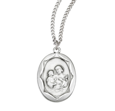 Sterling Silver St. Joseph Pendant with Scalloped Border