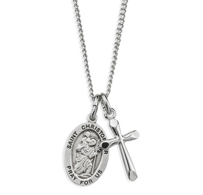 Sterling Silver St. Christopher Medal and Small Cross