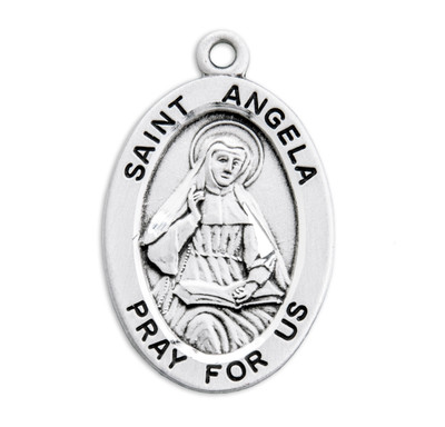 Patron Saint Angela Oval Sterling Silver Medal