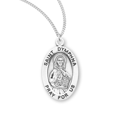 Patron Saint Dymphna Oval Sterling Silver Medal