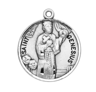 Patron Saint Genesius Round Sterling Silver Medal