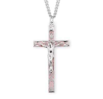 High Polished Pink Enameled Sterling Silver Crucifix
