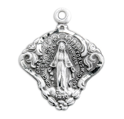 Sterling Silver Miraculous Medal with Baroque Scrolling Border