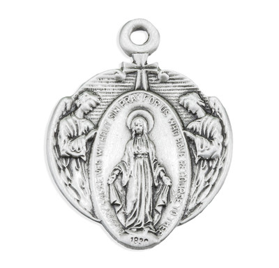 Sterling Silver Miraculous Medal with Angel Border