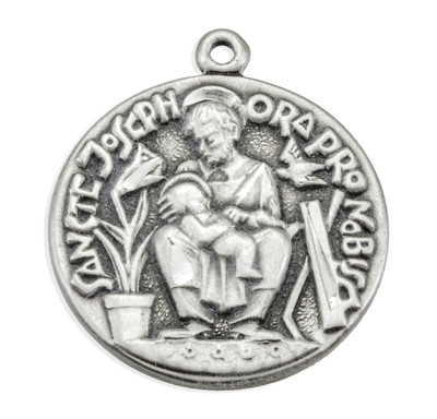 Sterling Silver St. Joseph Medal Seated with  Infant Jesus