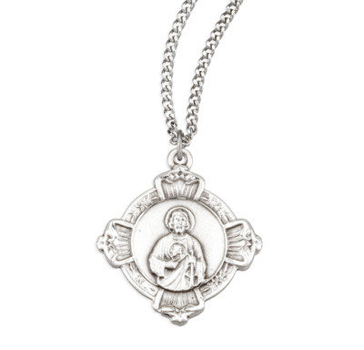 Sterling Silver St. Jude Cross Medal with Sacred Heart of Jesus Back