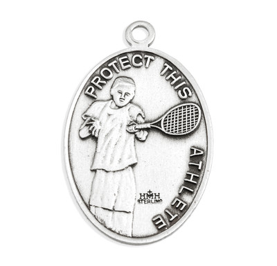 Saint Sebastian Oval Sterling Silver Tennis Male Athlete Medal