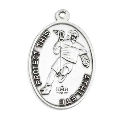 Lord Jesus Christ Oval Sterling Silver Lacrosse Male Athlete Medal