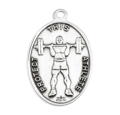 Lord Jesus Christ Oval Sterling Silver weightlifting Male Athlete Medal