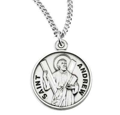 Patron Saint Andrew Round Sterling Silver Medal