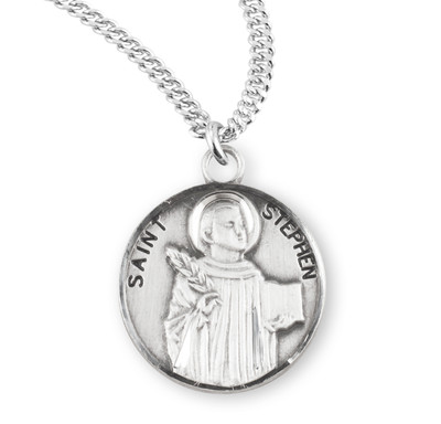 Patron Saint Stephen Round Sterling Silver Medal