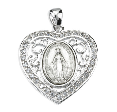 Sterling Silver Oval Miraculous Medal with Cubic Zirconia's "CZ's"