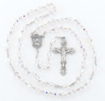 6mm Tin Cut Crystal Aurora Borealis Bead with New England Pewter Crucifix and Center