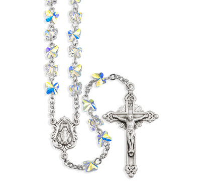 Sterling Silver Rosary Hand Made with 6mm finest Austrian Crystal 6mm Aurora Borealis Butterfly Beads by HMH