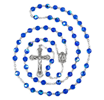7mm Bermuda Blue Crystal Czech Aurora Beads