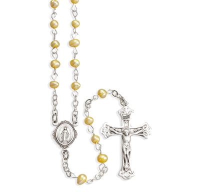 Gold Freshwater Pearl Rosary Sterling Crucifix and Centerpiece
