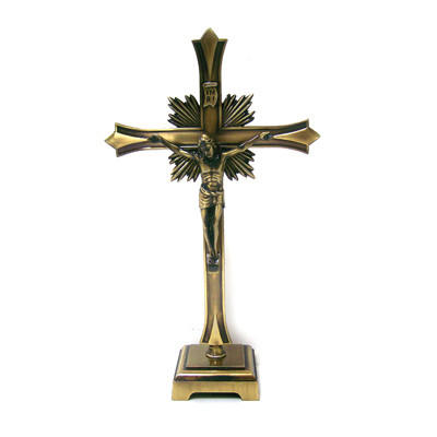 Crucifix With Base Bronze Tone 9in