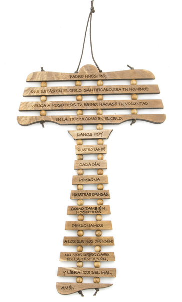 Olive Wood Tau Cross – Padre Nuestro – Spanish