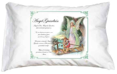 Guardian Angel Green Border Pillow Case – Spanish Prayer