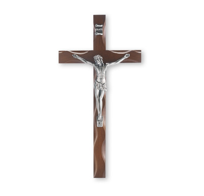 Walnut Notched Wood Wall Crucifix, 10"
