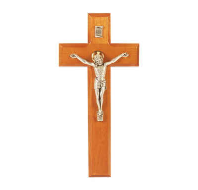 Natural Cherry Wood Wall Crucifix, 9"
