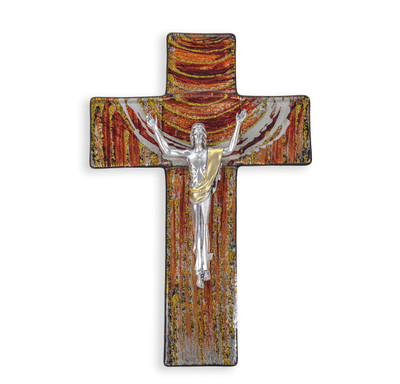 Red and Gold Glass Risen Cross, 7"