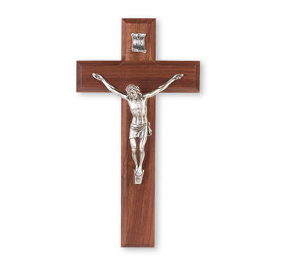 Genuine Walnut Wood Wall Crucifix, 12"