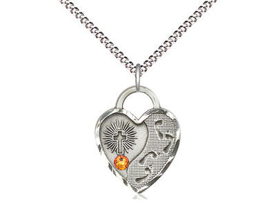 Footprints Heart Birthstone Pendant
