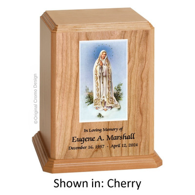 Our Lady of Fatima Cherry Wood Urn 