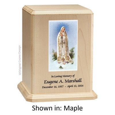 Our Lady of Fatima Maple Wood Urn 