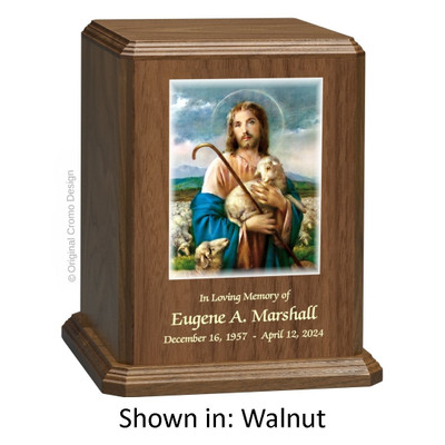 Jesus Shepherd Walnut Wood Urn 