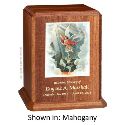 Saint Michael Archangel Mahogany Wood Urn 