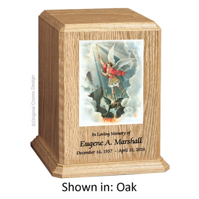 Saint Michael Archangel Oak Wood Urn 