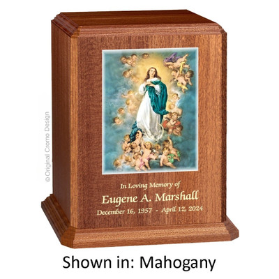 Immaculate Conception Mahogany Wood Urn 