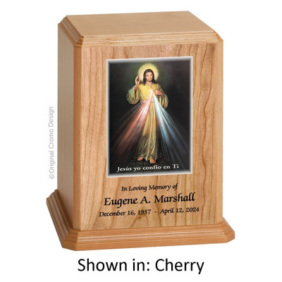Devine Mercy Spanish Cherry Wood Urn 