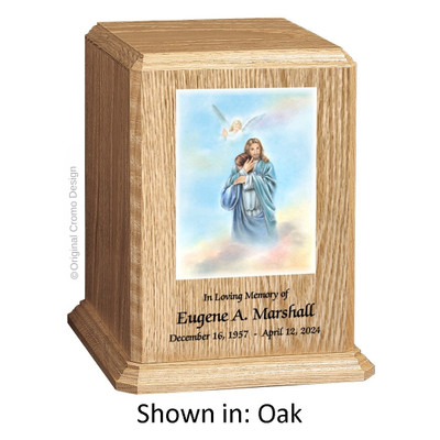 Paradise Jesus Hugging Oak Wood Urn 