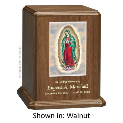 Our Lady of Guadalupe Walnut Wood Urn 