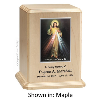 Divine Mercy Spanish Maple Wood Urn 