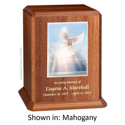 White Dove Mahogany Wood Urn 