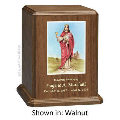 Our Lady of Santa Barbara Walnut Wood Urn 