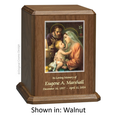 Holy Family Walnut Wood Urn 