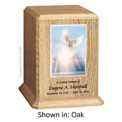 White Dove Oak Wood Urn 