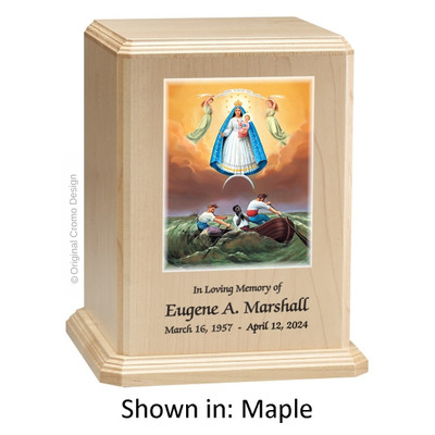 Our Lady of Charity Maple Wood Urn 