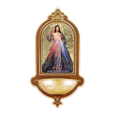 Divine Mercy Wooden Holy Water Font