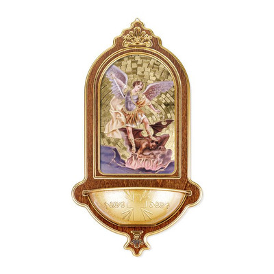 Saint Michael Wooden Gold Foil Mosaic Water Font.