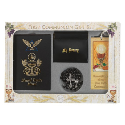 6pc Boys Black Blessed Trinity Missal Communion Gift Set