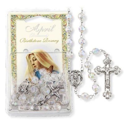 Quality aurora borealis faceted colorful and inexpensive Catholic rosaries. Our beautiful 8 mm Aurora Borealis Faceted Acrylic Birthstone Bead Rosary has a detailed silver oxidized 'Mary' center and stunning crucifix.