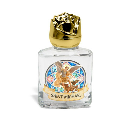 St. Michael Holy Water Bottle with Gold Rose Cap